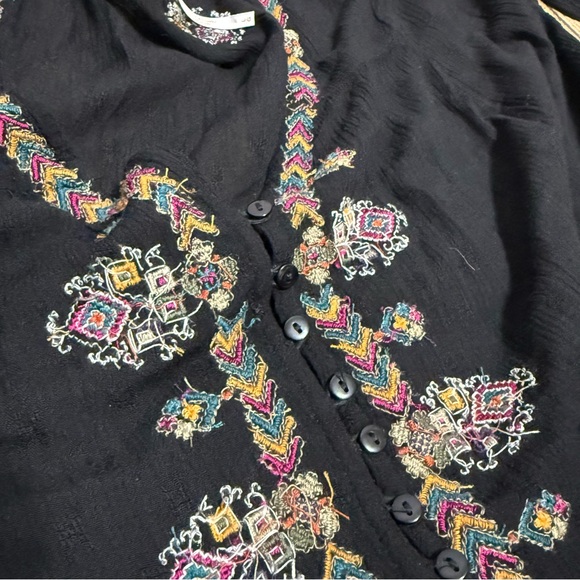 Free People Arianna Tunic Top Sz large Peasant Boho Embroidered Crinkled - Picture 13 of 16